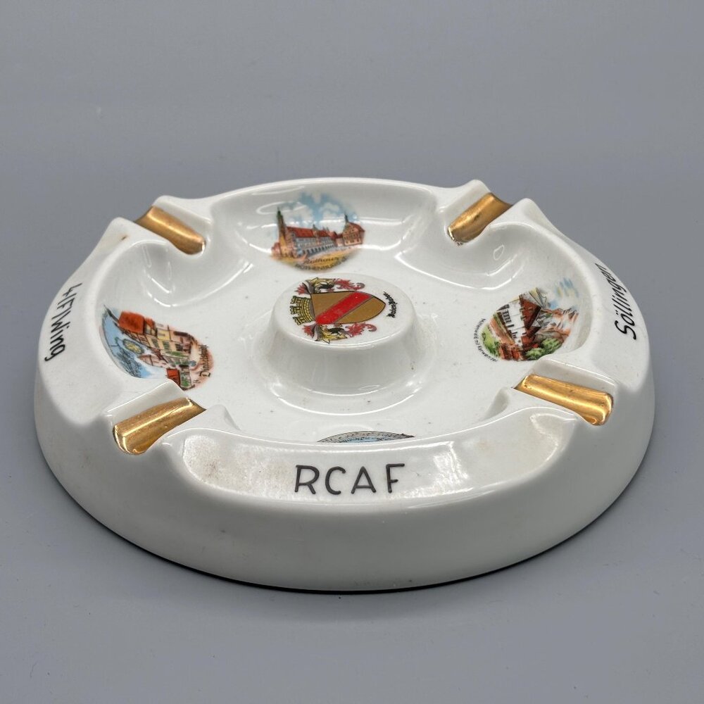 Vintage Sollingen Germany Ceramic Souvenir Ashtray with Gold Trim and Landmarks - Picture 1 of 5